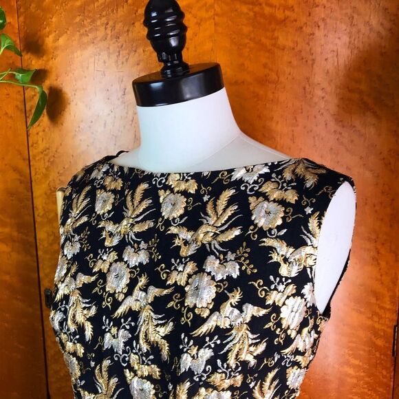 50’s 50s VINTAGE PEACOCKS Metallic Lame Blouse M L - Picture 2 of 10